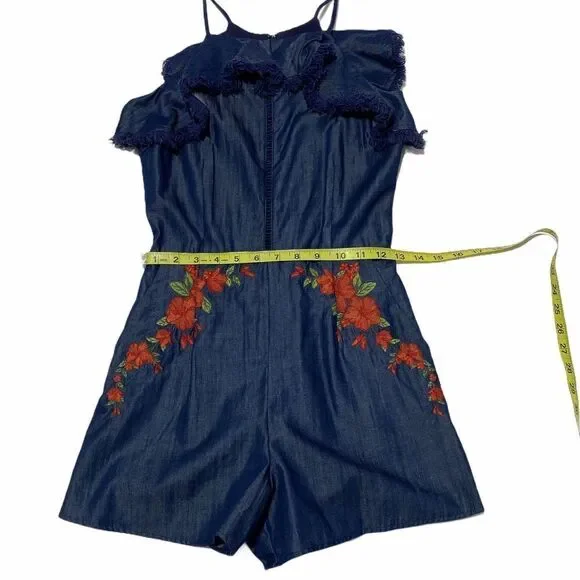 MOON River Embroidered Floral Denim Romper XS Nwt - Picture 7 of 11